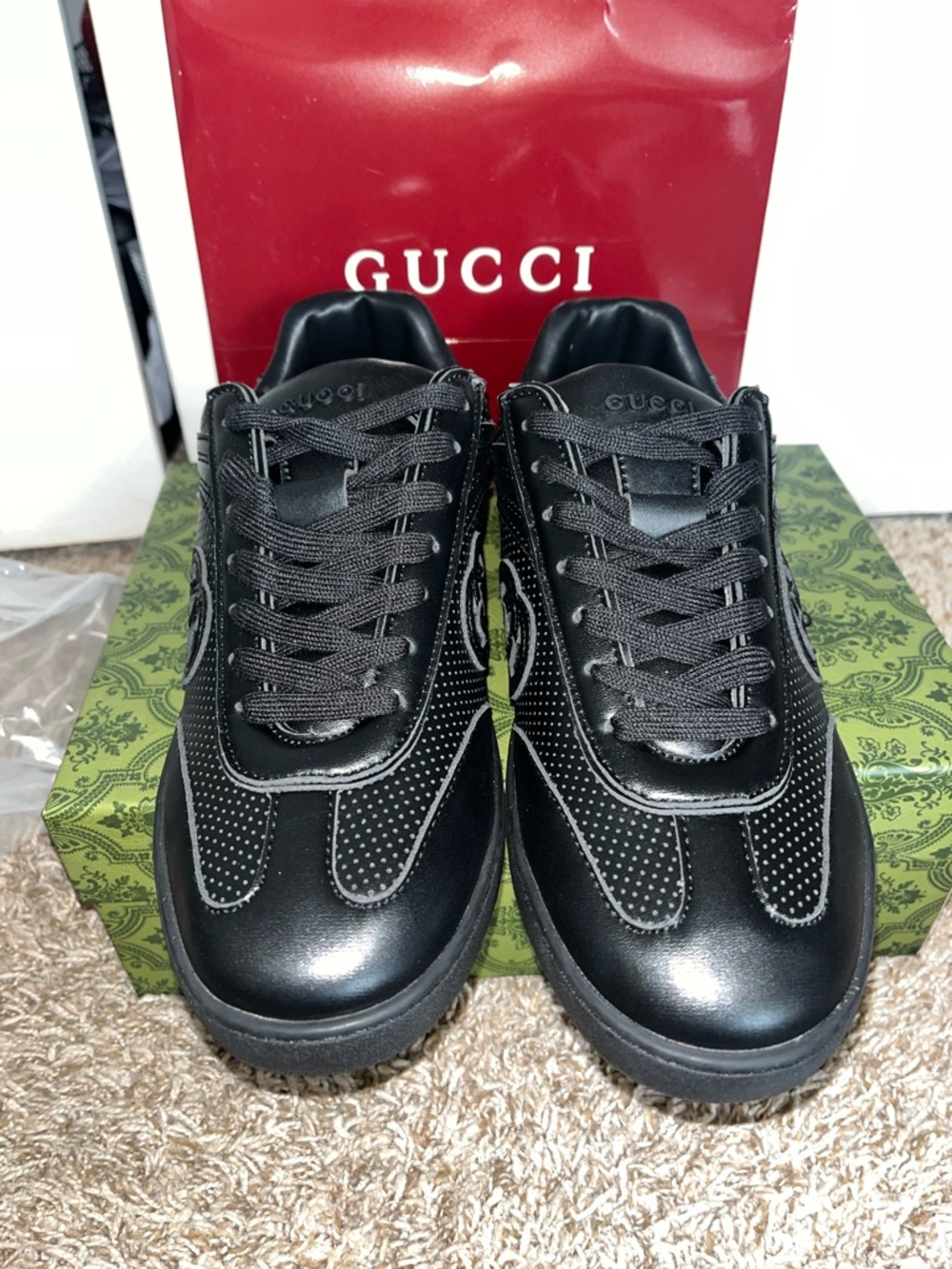 Gucci Black Men's Perforated Leather Sneakers